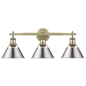 Orwell 4.875 in. 3-Light Aged Brass Vanity Light with Pewter Shade