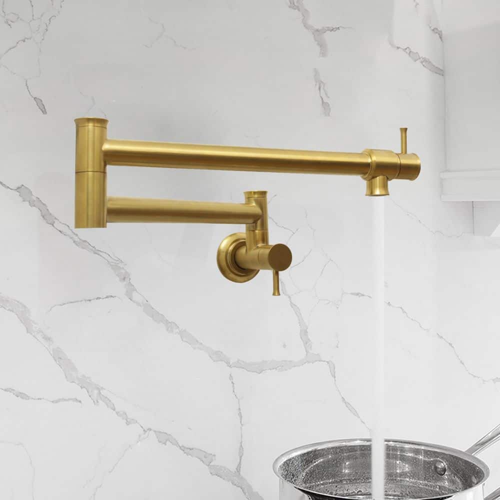 Brushed Gold Brass Wall Mount Pot Filler Faucet