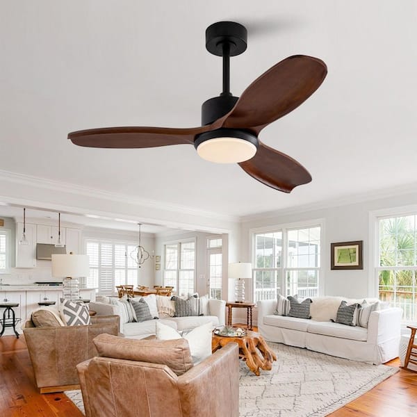 42 in. Indoor/Outdoor Black Flush Mount Standard Ceiling Fan with 3 Solid Wood Blades, Quiet DC Motor and Remote Control