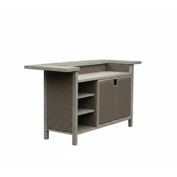 75.98 in. W All Weather PE Wicker Patio Outdoor Bar Table for Patio Kitchen