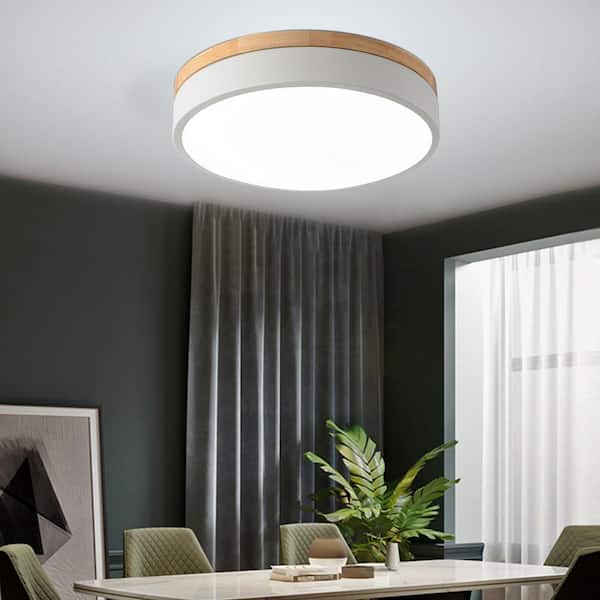 OUKANING 11.81 in. 1-Light Modern Round White Selectable LED Flush