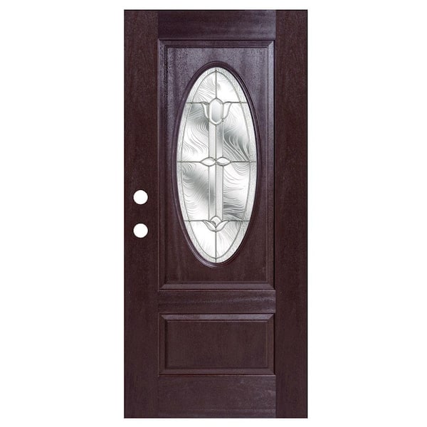 MP Doors 36 in. x 80 in. Dark Walnut Right-Hand Inswing Flores Oval-Lite Prestige Stained Fiberglass Prehung Front Door