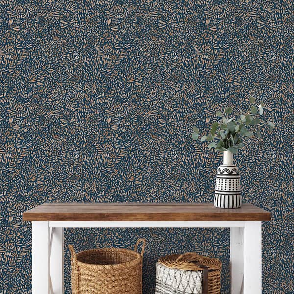 Toasted Almond and Navy Brushstroke Garden Vinyl Peel and Stick Wallpaper Roll (Covers 28 sq. ft.)