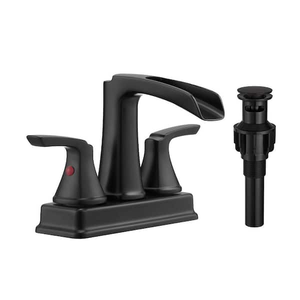 ÉCLAT Botanical Natural Black FLG 4 in. Centerset Double Handle Waterfall Bathroom Faucet with