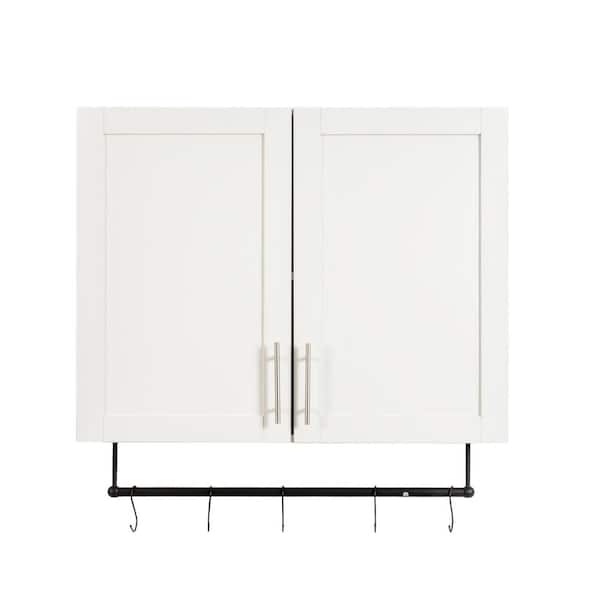 31.5 in. W x 24.5 in. H Rectangular White MDF Surface Mount Medicine Cabinet without Mirror, with Towel Bar, 5 Hooks