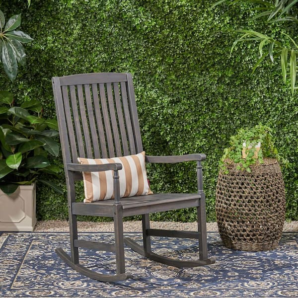 Noble House Arcadia Dark Grey Wood Patio Outdoor Rocking Chair (2-Pack)