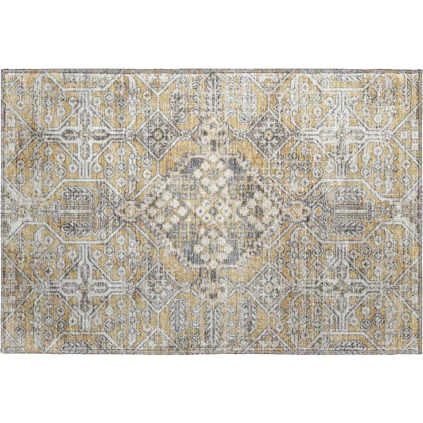 Mayfield Premium Machine Washable Abstract AMF2197 Gold 2 ft. x 3 ft. Accent Rug