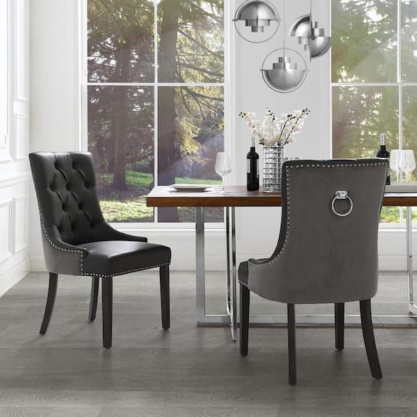 Inspired Home Autumn Dark Grey Chrome, Nailhead Dining Chairs Set Of 4 Black