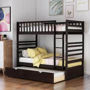 Espresso Twin Bunk Bed Over with Trundle Bed and End Ladder