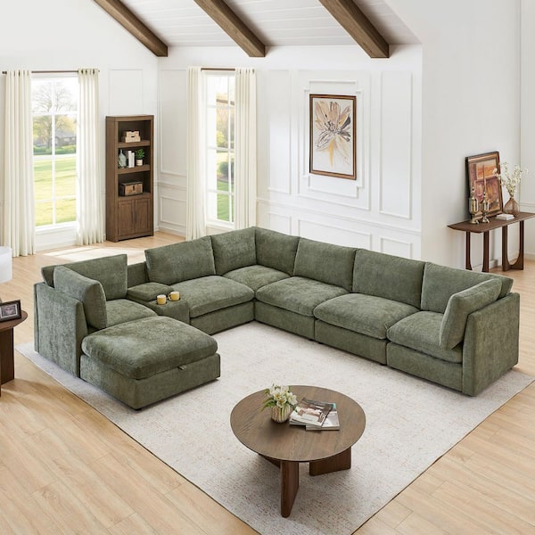 Morden Fort 140 in. U Shape Chenille Green Sectional Couch, 8-Piece ...