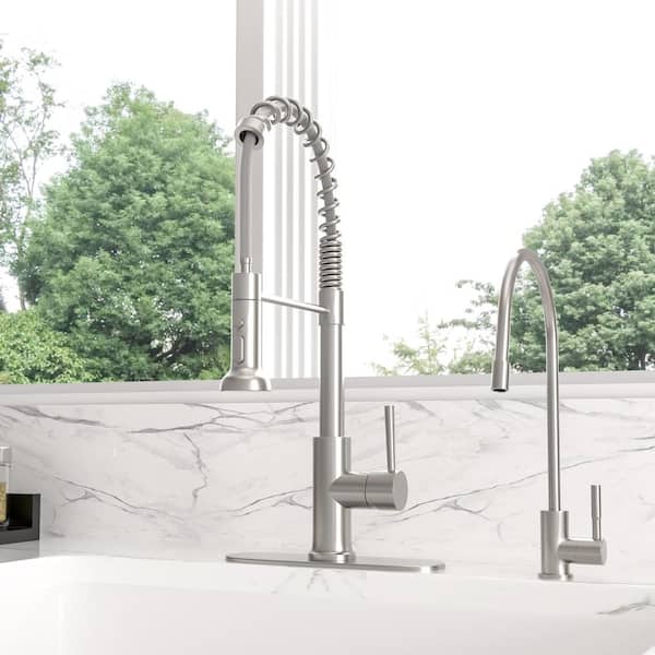 LORDEAR Stainless Steel Water Filter Single Handle High Arch Beverage Faucet in Brushed Nickel with Mounting Hardware