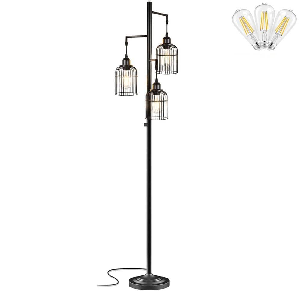 68 in. Dimmable 2-Light Black Tall Standard Floor Lamp for Living Room, wit