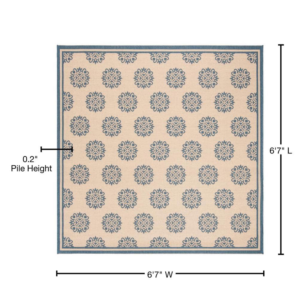 Blue and Creme Tufted Reversible Square Rug, 6'-7" x 6'-7"