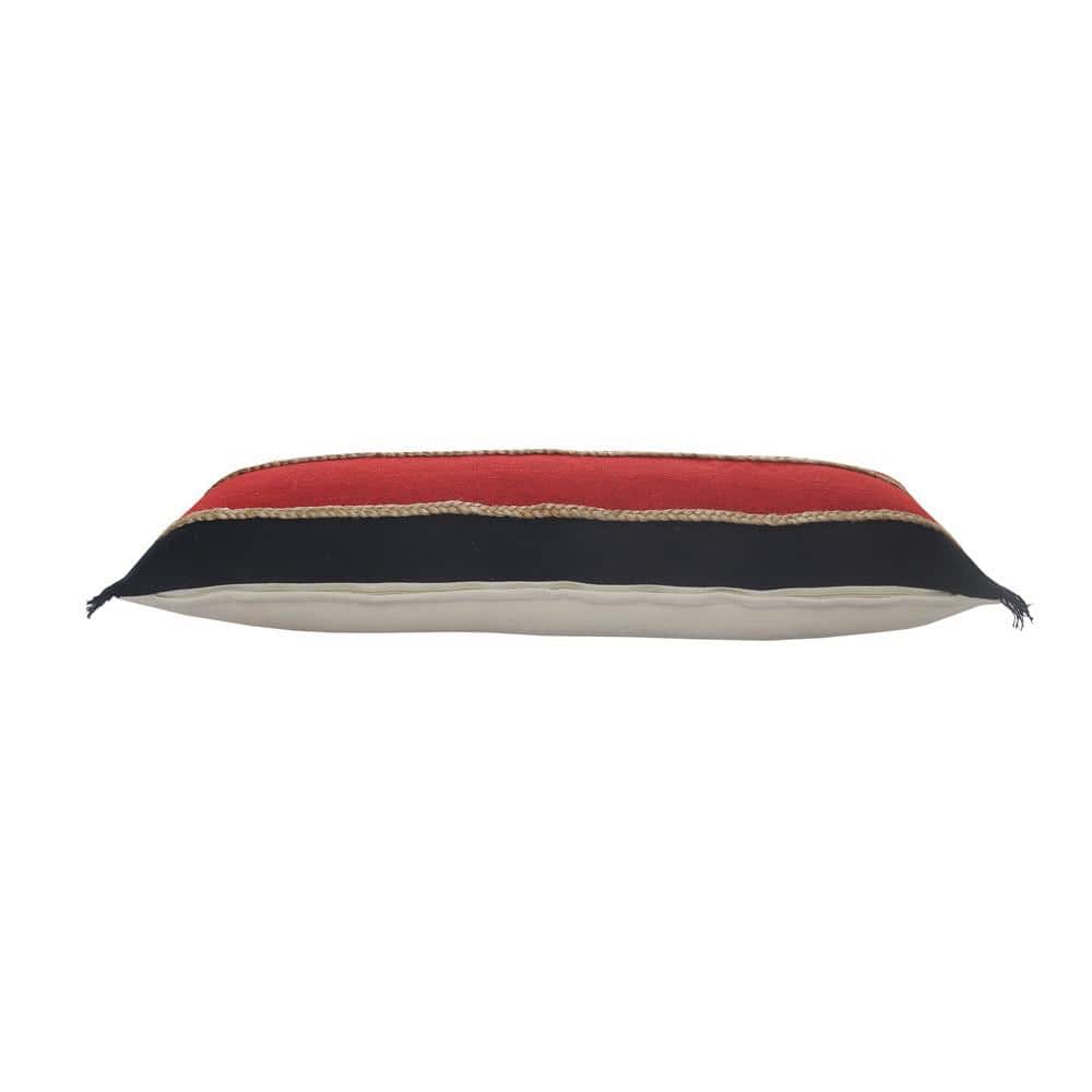 Americana Striped Jute Braided Lumbar Pillow, Red/Navy, 36" x 14"