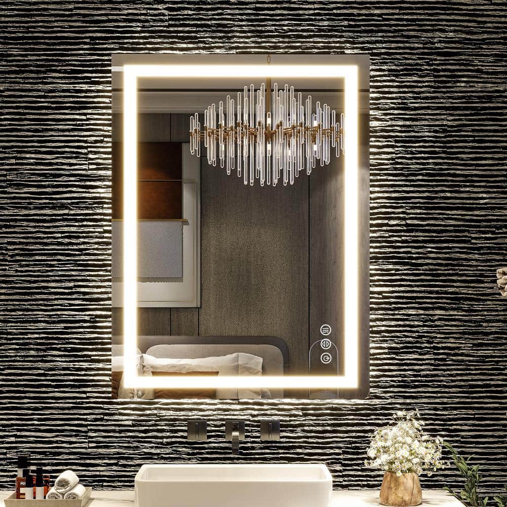 XRAMFY 24 in. W x 32 in. H LED Light Anti-Fog Rectangular Modern ...