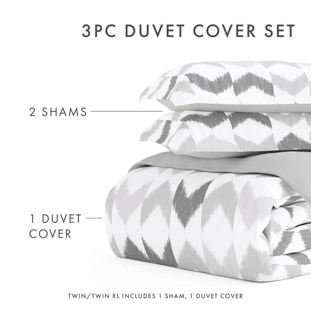 Gray Chevron Twin XL Reversible Microfiber Duvet Cover Set