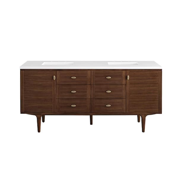 James Martin Vanities Amberly 72.0 in. W x 23.5 in. D x 34.7 in. H Bathroom Vanity in Mid-Century Walnut with White Zeus Quartz Top