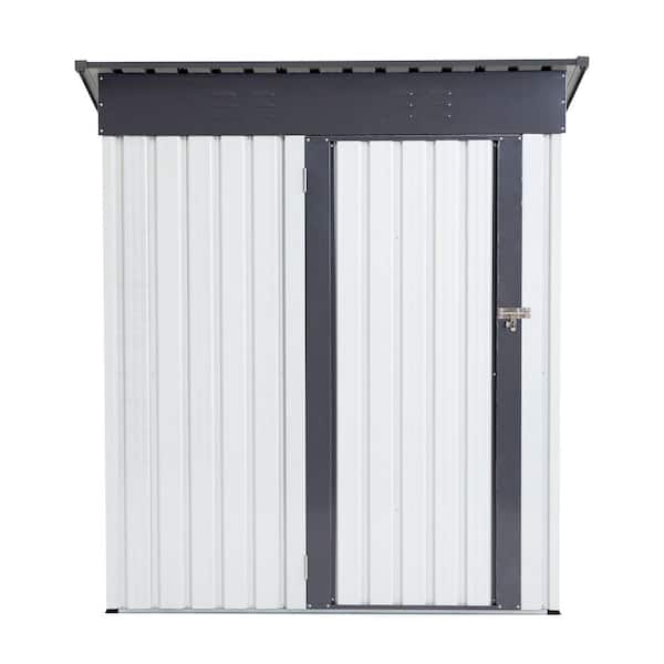 Tunearary 3 ft. W x 5 ft. D Grey White Metal Storage Shed with 1 Rainproof Hinge Door (15 sq. ft.)