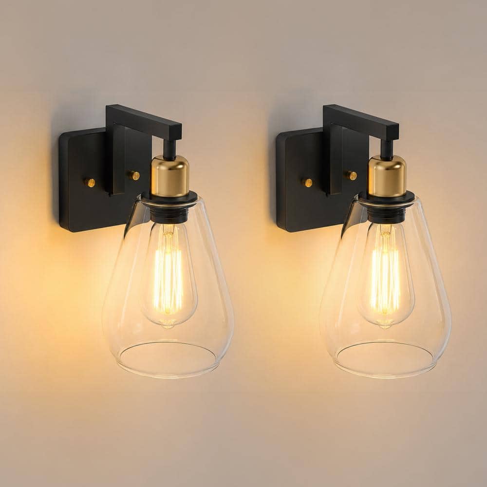 Modern Matte Black Vanity Wall Sconce with Clear Glass Shades(2-Pack) price history on PriceWatchPro