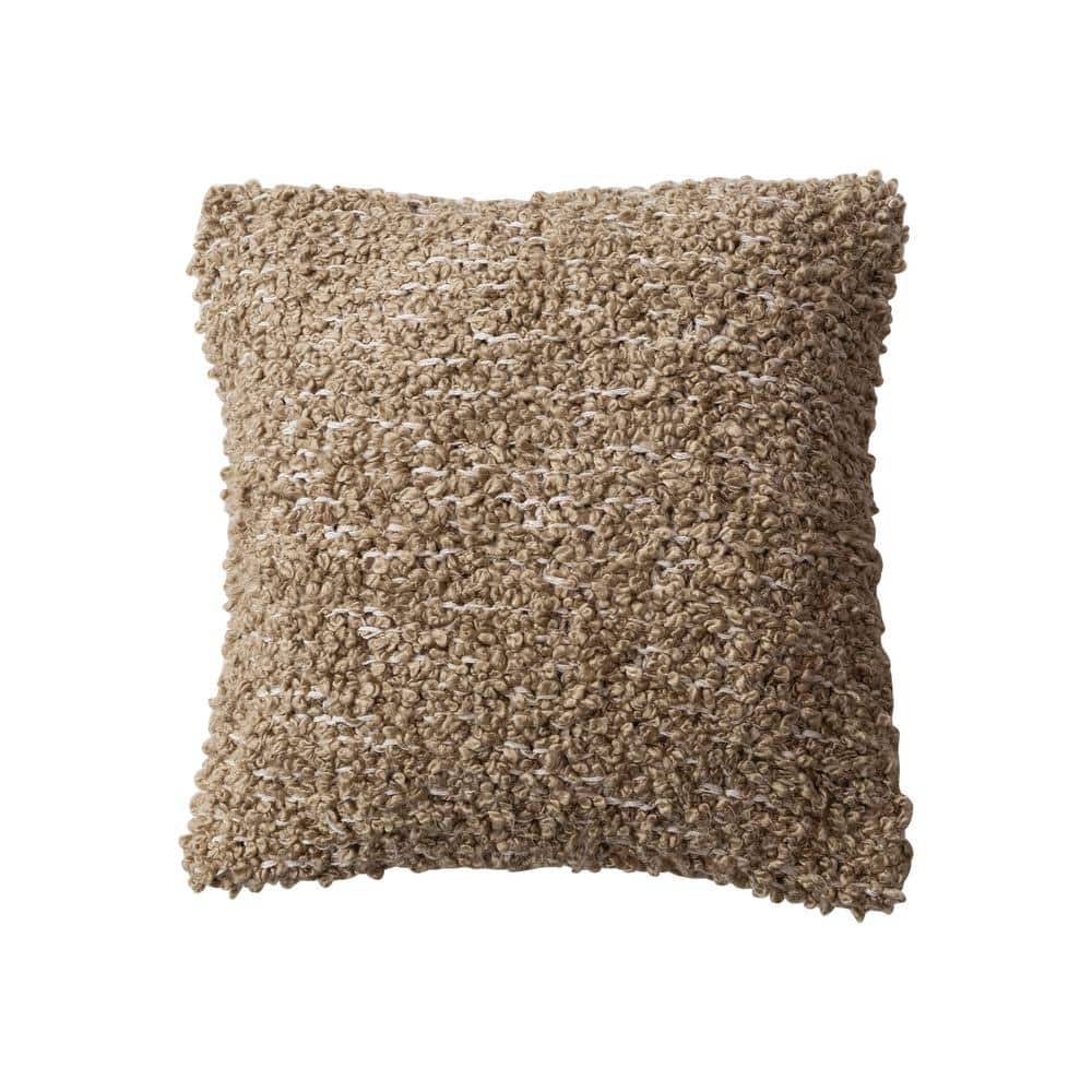 Tan Woven Cotton Blend Bouclé Square Pillow
