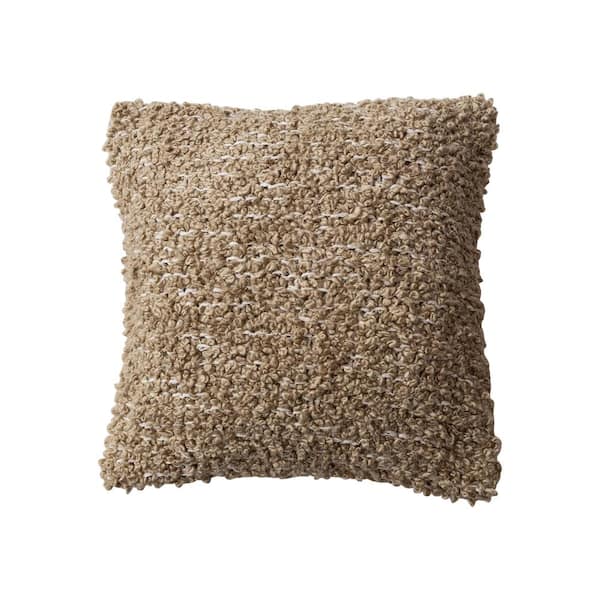 Storied Home Tan Polyester 20 in. x 20 in. Woven Cotton Blend Boucle Throw Pillow