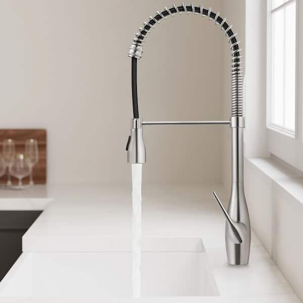 23.6 in. Single Handle 360° Swivel Pull Down Sprayer Kitchen Faucet with Spray Wand in Brushed Stainless