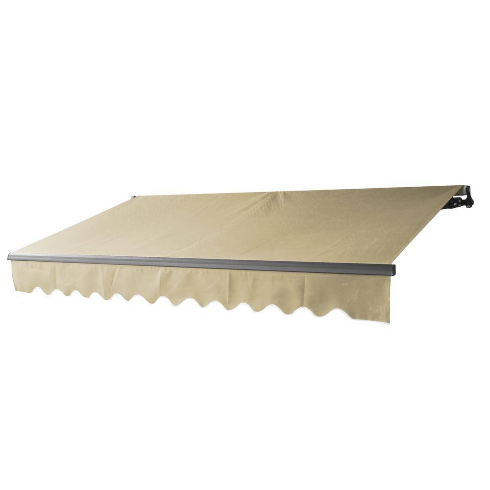 Ivory Retractable Patio Awning with Black Frame and Manual Crank