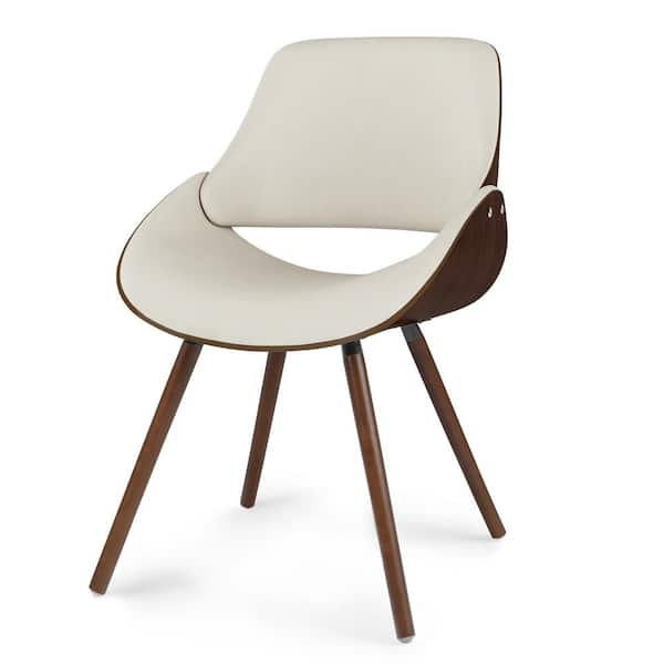 Simpli Home Malden Mid Century Modern Bentwood Dining Chair with Wood Back in Cream Vegan Faux Leather