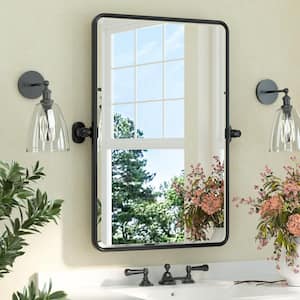 20 in. W x 30 in. H Rectangular Framed Tilt Wall Bathroom Vanity Mirror in Black Pivot Aluminum Framed Mirror Wall Mount