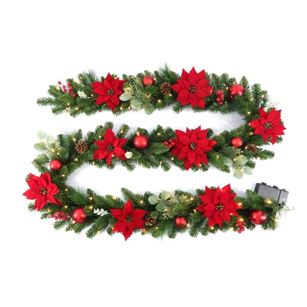 Home Decorators Collection 12 ft. Battery Operated Prelit LED Berry Bliss Artificial Christmas Garland