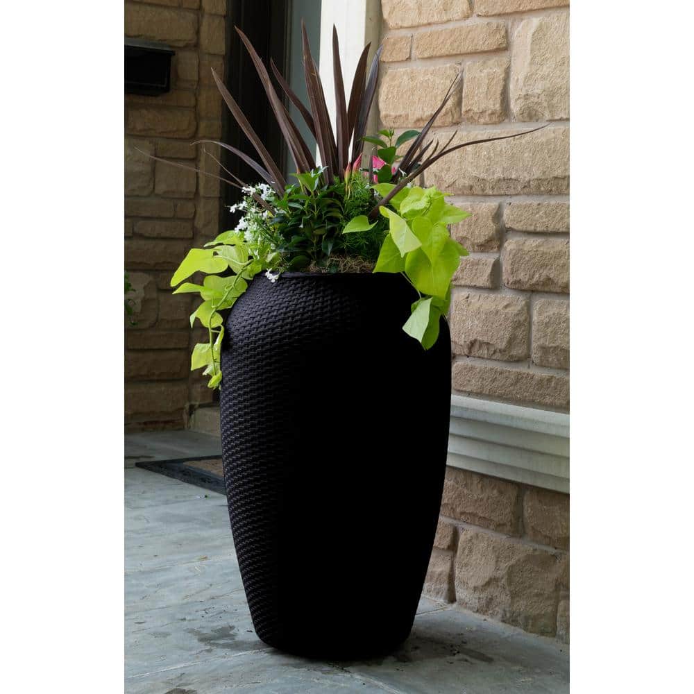 Large Black Wicker Textured Outdoor Flower Planter