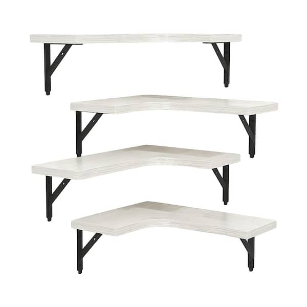 White Decorative Floating Shelves Wall Mounted with Brackets Set of 4