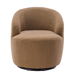 Brown Teddy Fabric Swivel Accent Barrel Chair