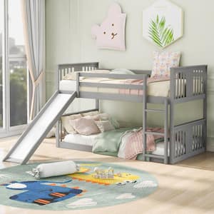 Gray Twin Over Twin Bunk Bed with Slide and Ladder