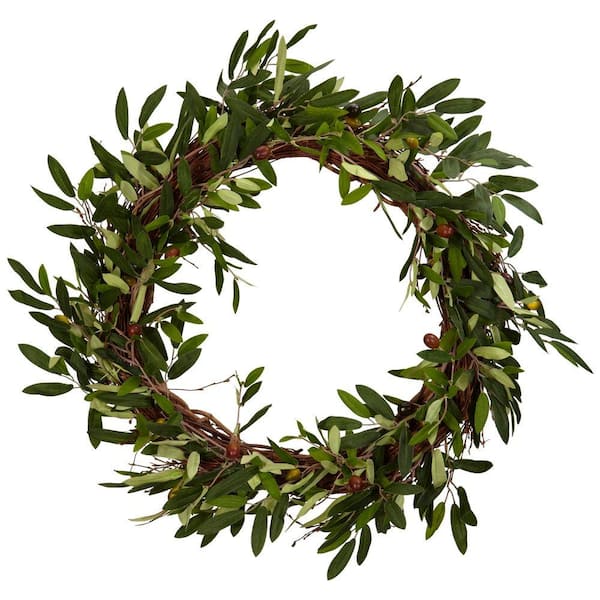 Nearly Natural 20.0 in. H Green Olive Wreath