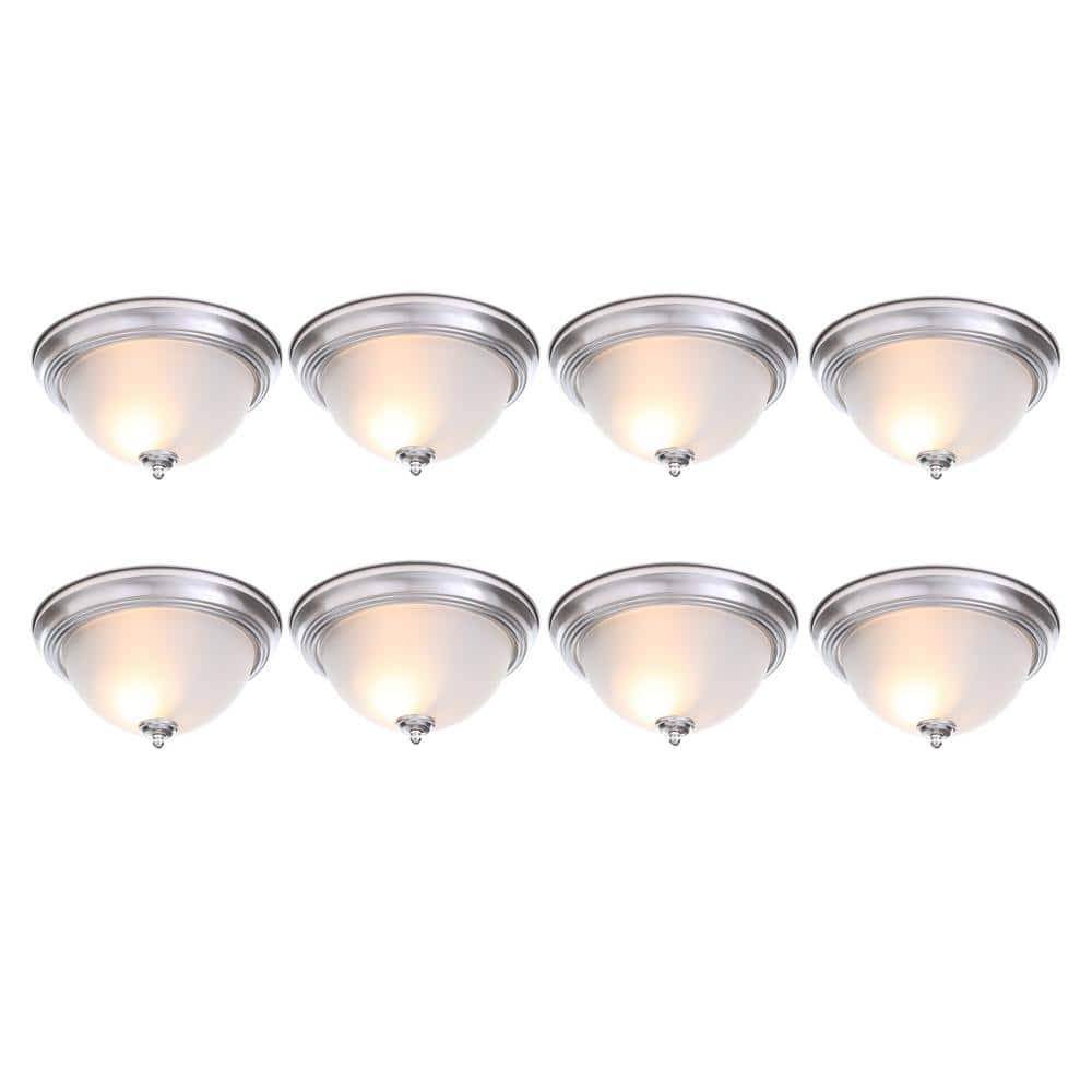 13 in. 2-Light Brushed Nickel Flush Mount (8-Pack)