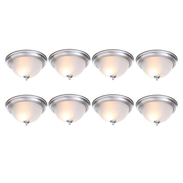 Commercial Electric 13 in. 2-Light Brushed Nickel Flush Mount (8-Pack)
