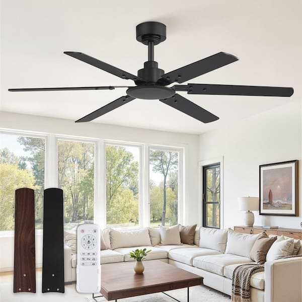 48 in. Black Indoor/Outdoor Ceiling Fans Without Light Remote 6-Speed Standard Downrod Mount DC Motor for Living Room