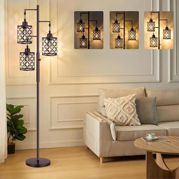 72 in. Black 3-Light Dimmable Tree Floor Lamp with 3 Bulbs