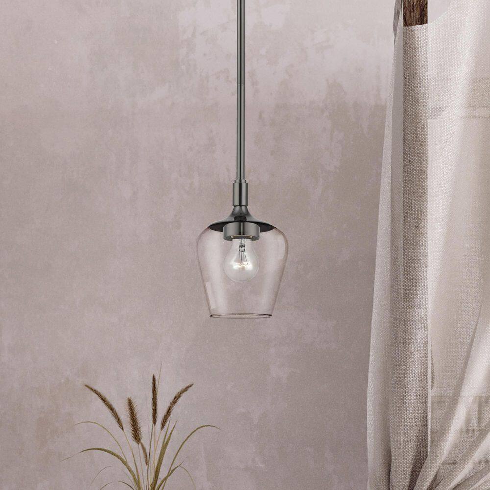 Willow Transitional 1-Light Pendant in Black Chrome with Clear Glass