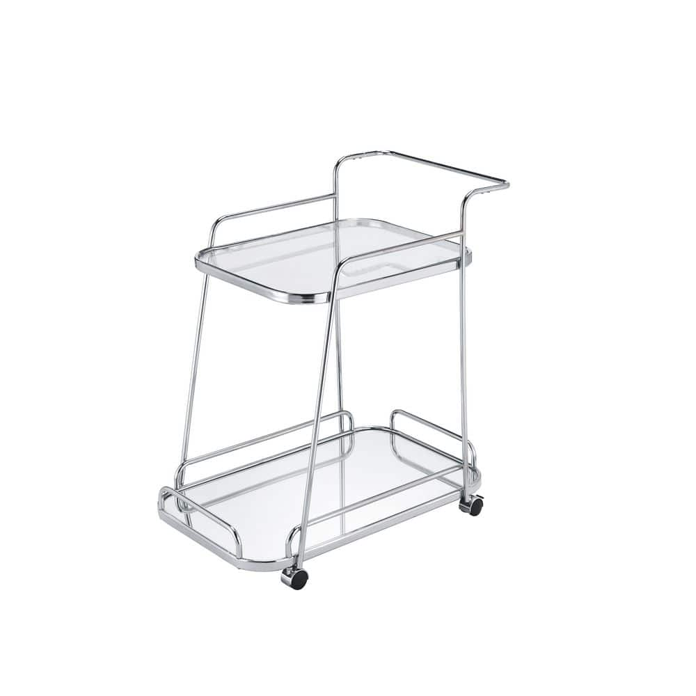 Tileon Chrome 2-Tier Kitchen Cart With Rectangular Glass Top ...