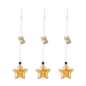 25.75 in. H Star Warm White Lights Christmas String Lights Glass Wall Decor (3-Pack)