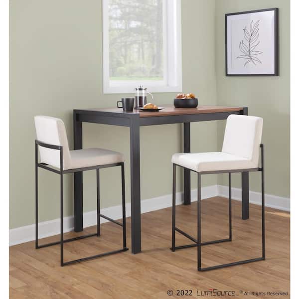 Fuji 35.5 in. Beige Fabric and Black Steel High Back Counter Height Bar Stool (Set of 2)