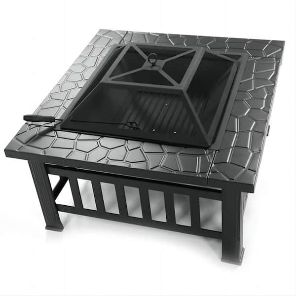 maocao hoom Fire Pit Table 32 in. Square Metal Firepit Stove Backyard Patio Garden Fireplace