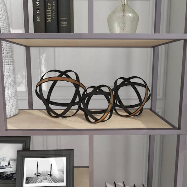 Litton Lane Black Metal Geometric Sculpture with Gold Accents (Set of 3)