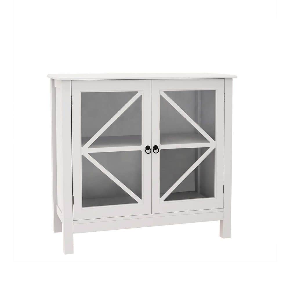 White Kitchen Cabinet China Cabinets with Double Glass Doors