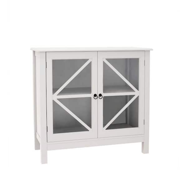 White Wood 31.5 in. W Display Cabinet with Tempered Glass Doors and 3-Color  LED Lights