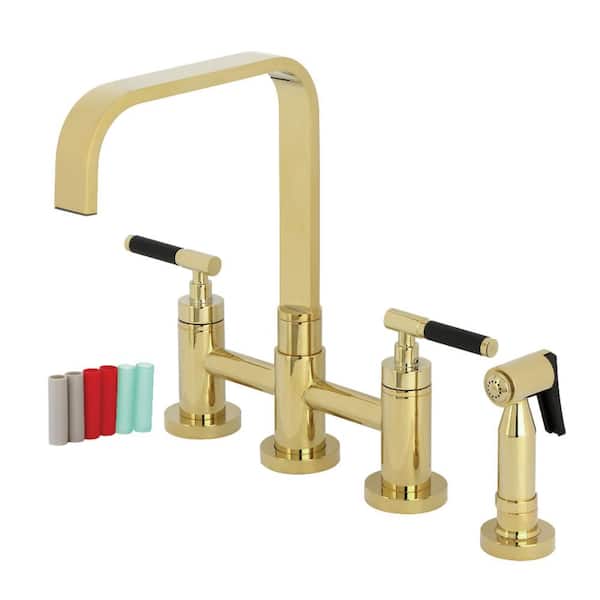Kaiser 2-Handle Bridge Kitchen Faucet in Polished Brass
