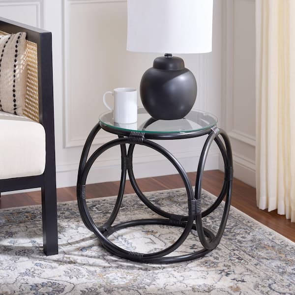 Alesha 16.9 in. Black Round Glass End Table