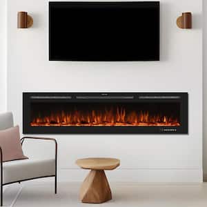 84 in. Electric Fireplace Insert with Remote and Log Crystal, Black